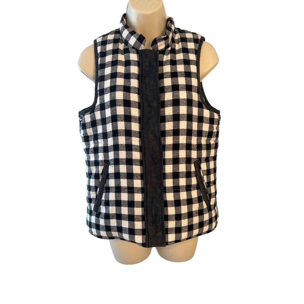 En Creme Buffalo Plaid Sherpa Lined Puffer Vest Black‎ White Bandana Side Small